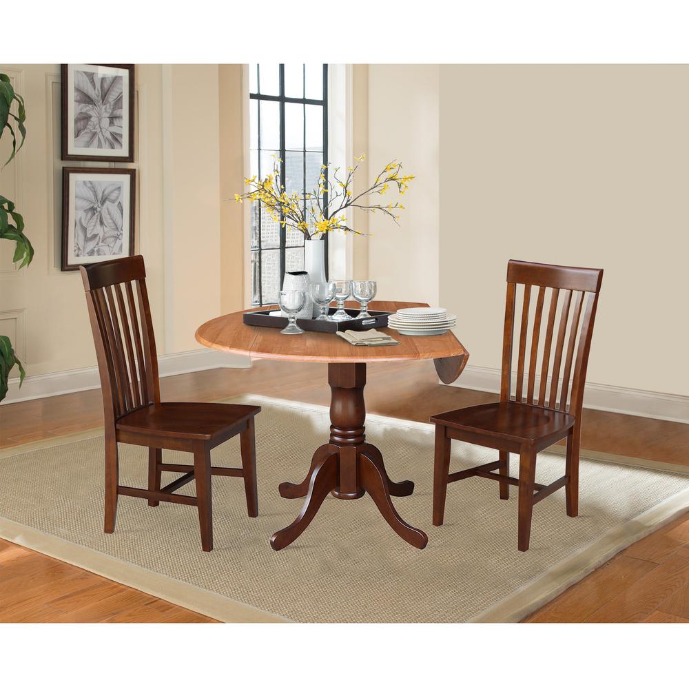 42 in. Dual Drop Leaf Table with 2 Slat Back Dining Chairs - 3 Piece Dining Set. Picture 4