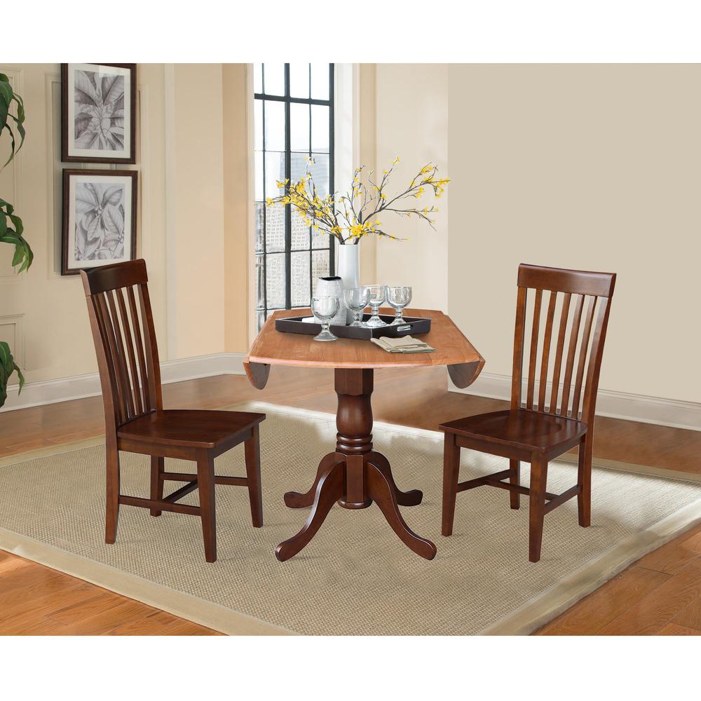 42 in. Dual Drop Leaf Table with 2 Slat Back Dining Chairs - 3 Piece Dining Set. Picture 6