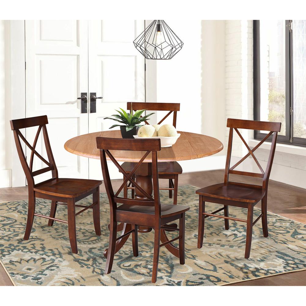 42 in. Dual Drop Leaf Table with 4 Cross Back Dining Chairs - 5 Piece Dining Set. Picture 2