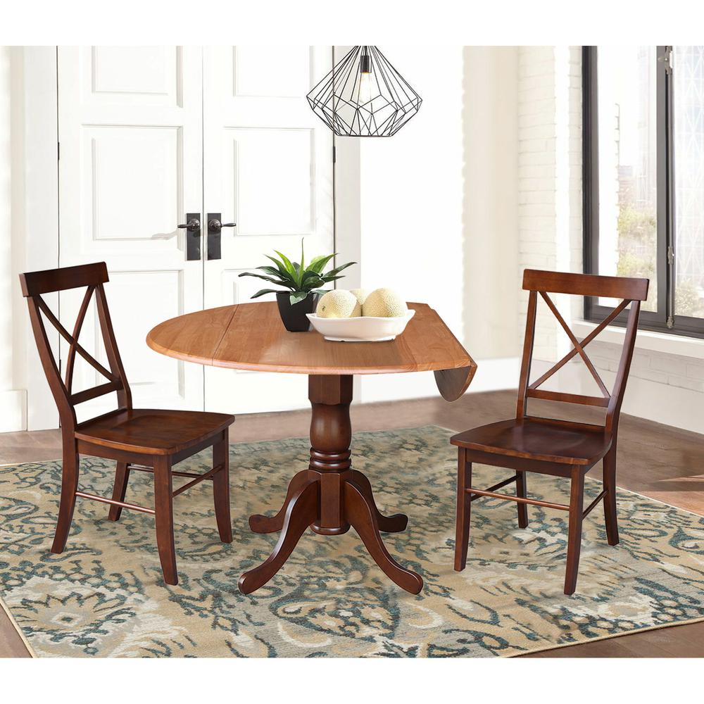 42 in. Dual Drop Leaf Table with 2 Cross Back Dining Chairs - 3 Piece Dining Set. Picture 4