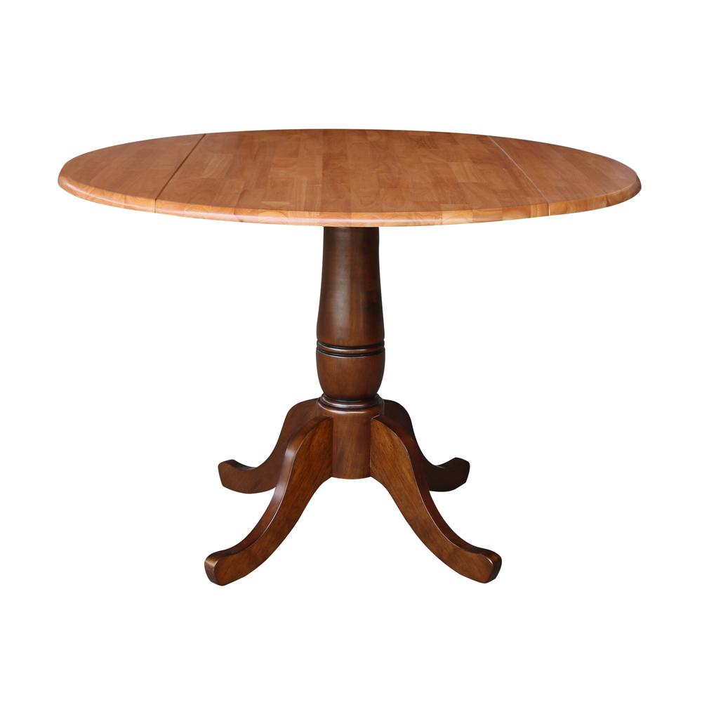 42" Round Dual Drop Leaf Pedestal Table - 29.5"h, Cinnamon/Espresso. Picture 91