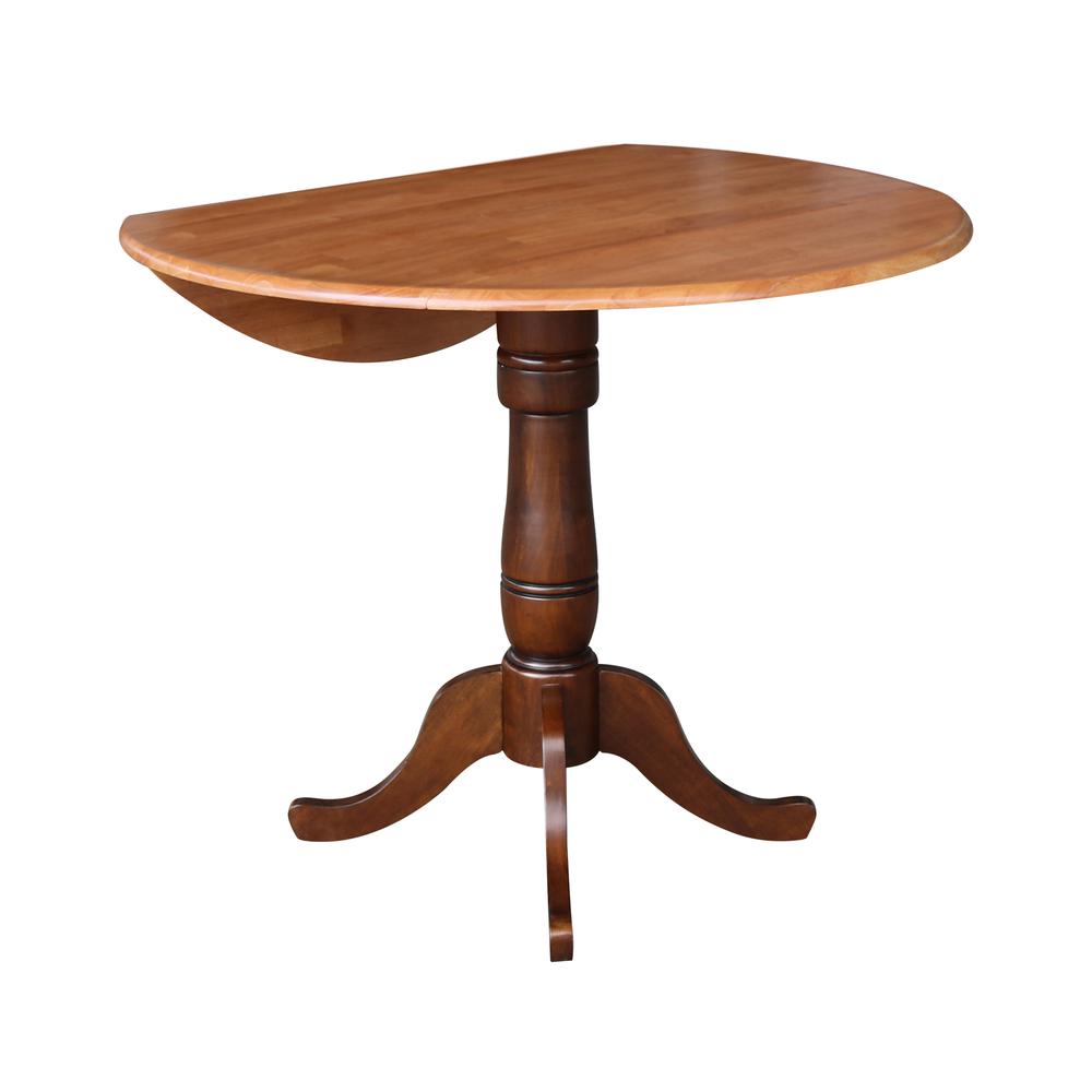 42" Round Dual Drop Leaf Pedestal Table - 29.5"h, Cinnamon/Espresso. Picture 71