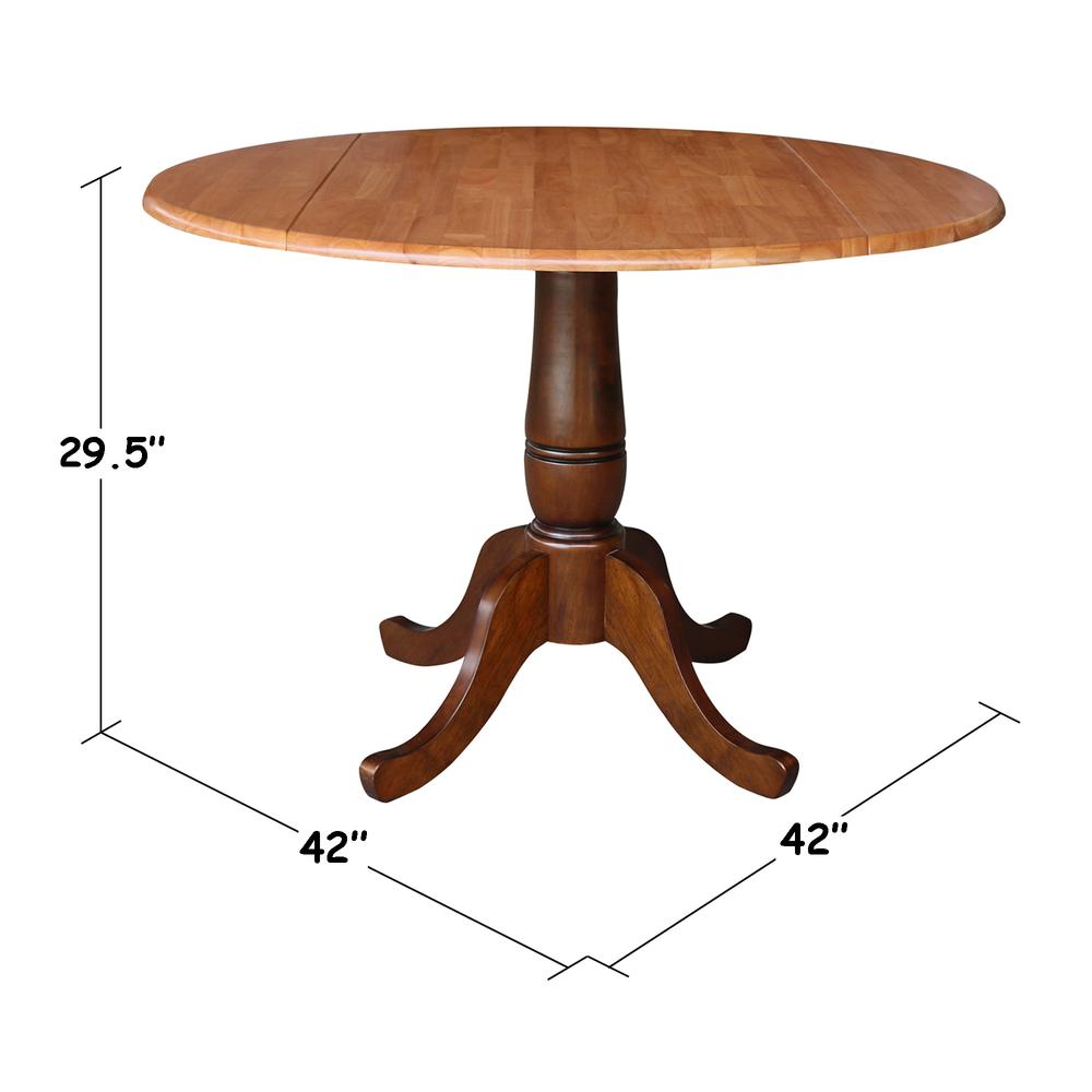 42" Round Dual Drop Leaf Pedestal Table - 29.5"h, Cinnamon/Espresso. Picture 1