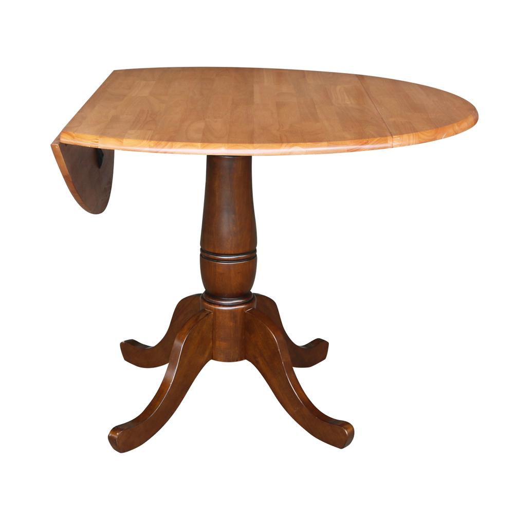 42" Round Dual Drop Leaf Pedestal Table - 29.5"h, Cinnamon/Espresso. Picture 2