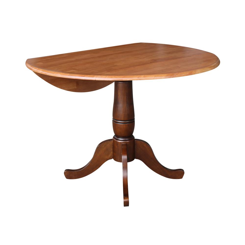 42" Round Dual Drop Leaf Pedestal Table - 29.5"h, Cinnamon/Espresso. Picture 3