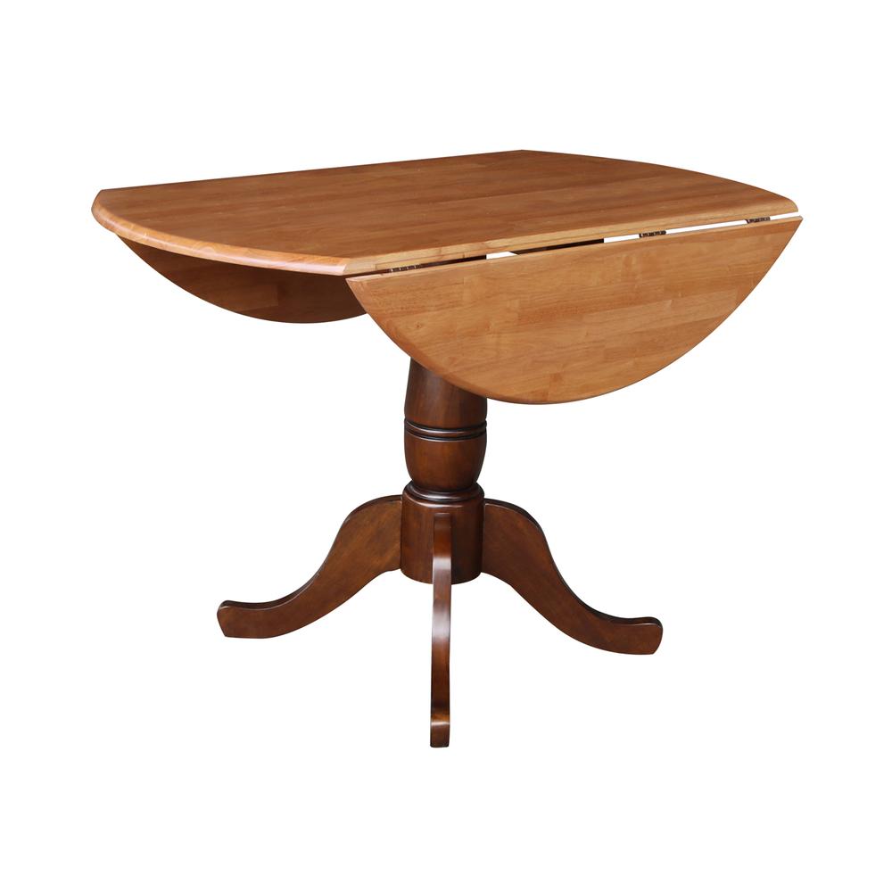 42" Round Dual Drop Leaf Pedestal Table - 29.5"h, Cinnamon/Espresso. Picture 4