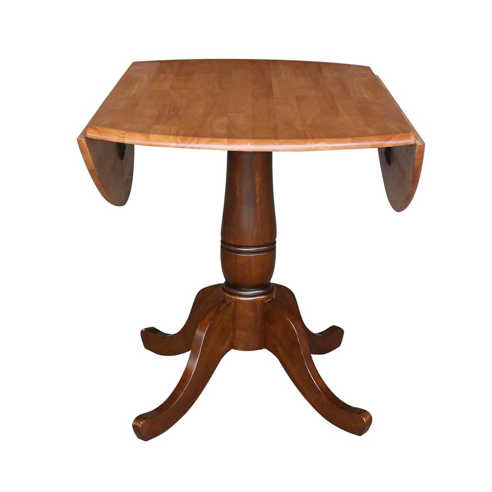 42" Round Dual Drop Leaf Pedestal Table - 29.5"h, Cinnamon/Espresso. Picture 6