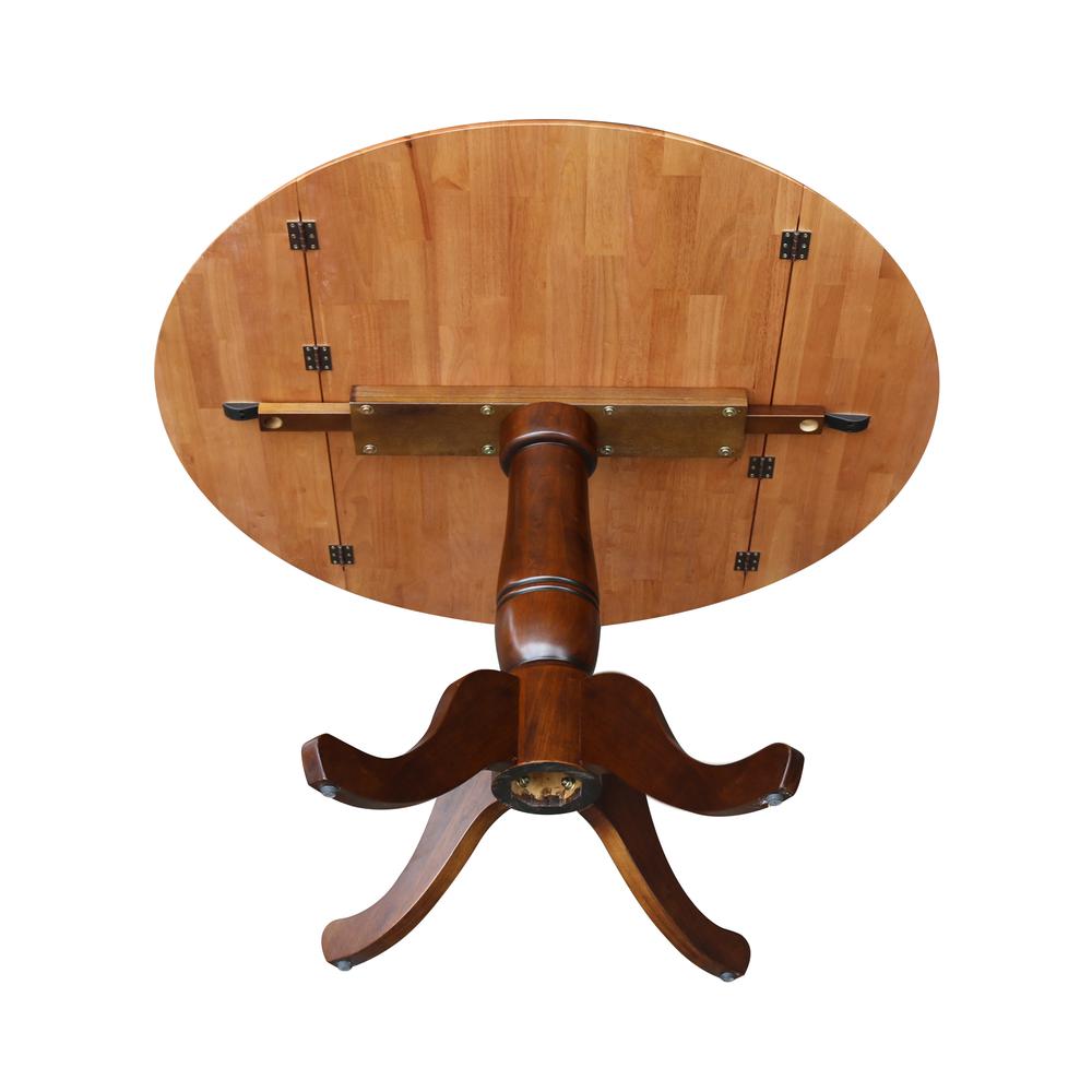 42" Round Dual Drop Leaf Pedestal Table - 29.5"h, Cinnamon/Espresso. Picture 7