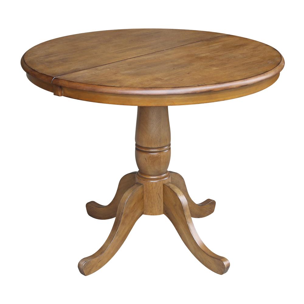 36" Round Top Pedestal Table With 12" Leaf - 28.9"H - Dining Height, Pecan. Picture 83