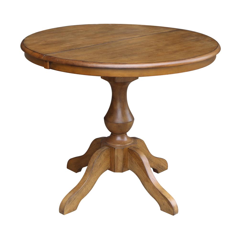 36" Round Top Pedestal Table With 12" Leaf - 28.9"H - Dining Height, Pecan. Picture 21