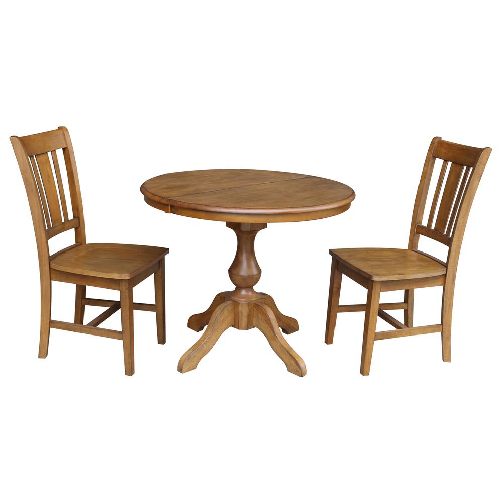 36" Round Top Pedestal Table With 12" Leaf - 28.9"H - Dining Height, Pecan. Picture 17