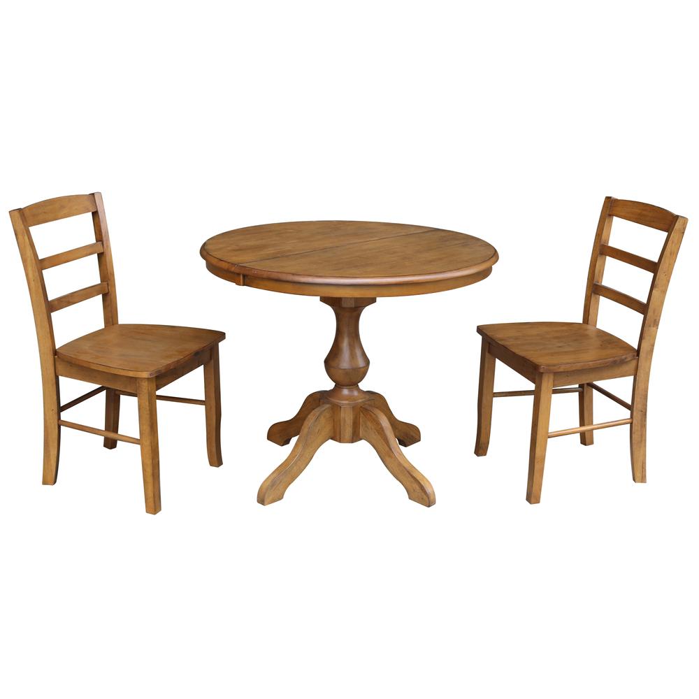 36" Round Top Pedestal Table With 12" Leaf - 28.9"H - Dining Height, Pecan. Picture 19