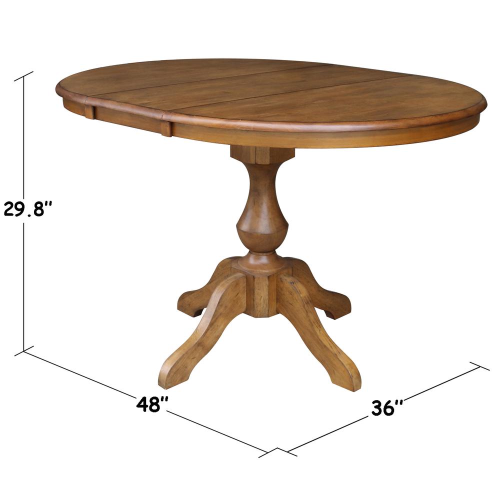 36" Round Top Pedestal Table With 12" Leaf - 28.9"H - Dining Height, Pecan. Picture 9