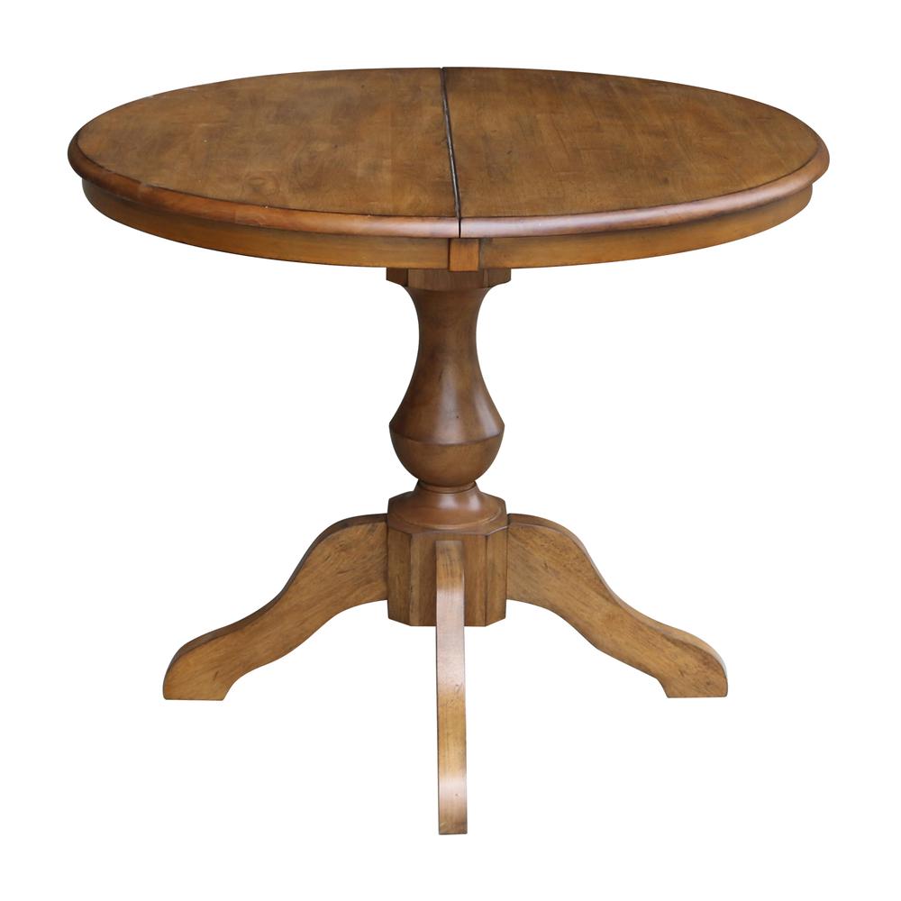 36" Round Top Pedestal Table With 12" Leaf - 28.9"H - Dining Height, Pecan. Picture 11