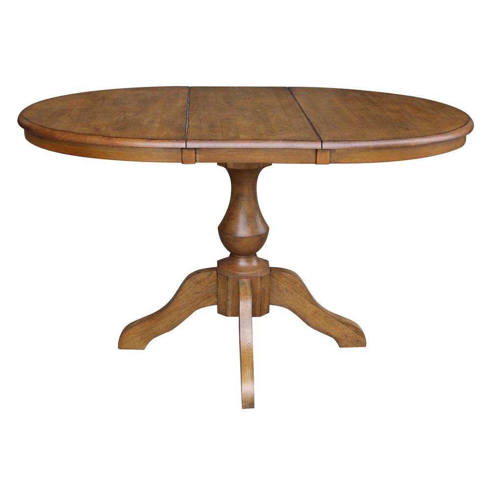 36" Round Top Pedestal Table With 12" Leaf - 28.9"H - Dining Height, Pecan. Picture 10