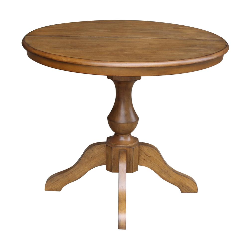 36" Round Top Pedestal Table With 12" Leaf - 28.9"H - Dining Height, Pecan. Picture 13