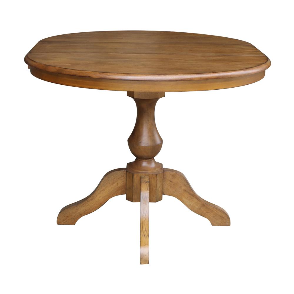 36" Round Top Pedestal Table With 12" Leaf - 28.9"H - Dining Height, Pecan. Picture 12