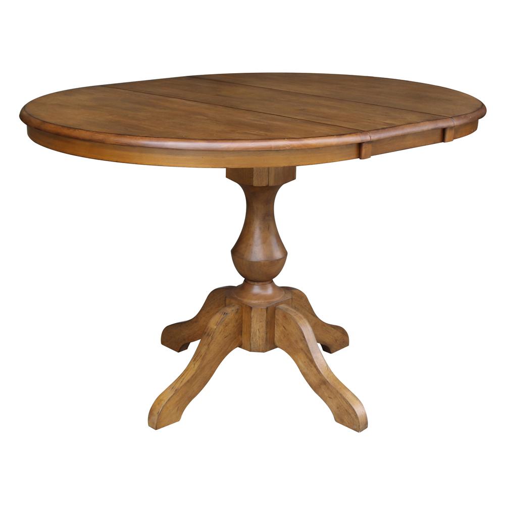 36" Round Top Pedestal Table With 12" Leaf - 28.9"H - Dining Height, Pecan. Picture 16
