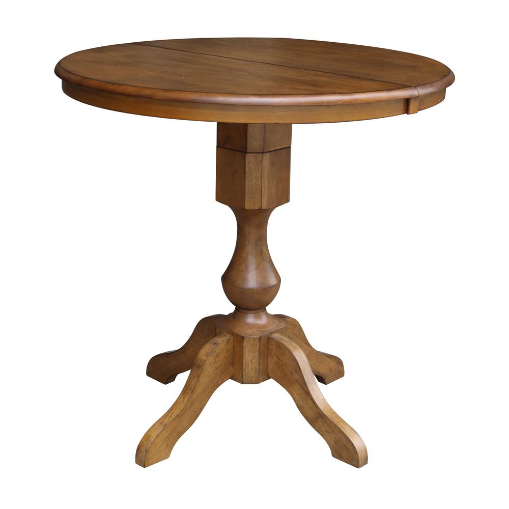 36" Round Top Pedestal Table With 12" Leaf - 28.9"H - Dining Height, Pecan. Picture 36