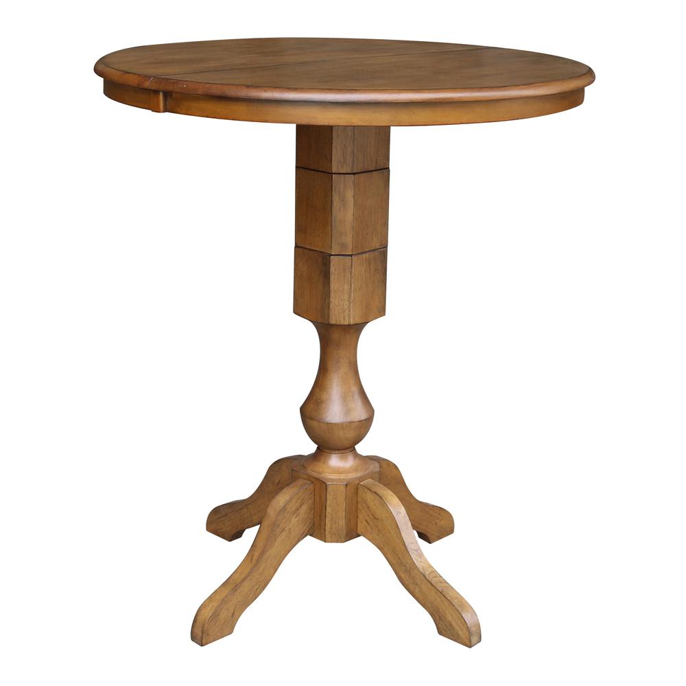 36" Round Top Pedestal Table With 12" Leaf - 28.9"H - Dining Height, Pecan. Picture 34