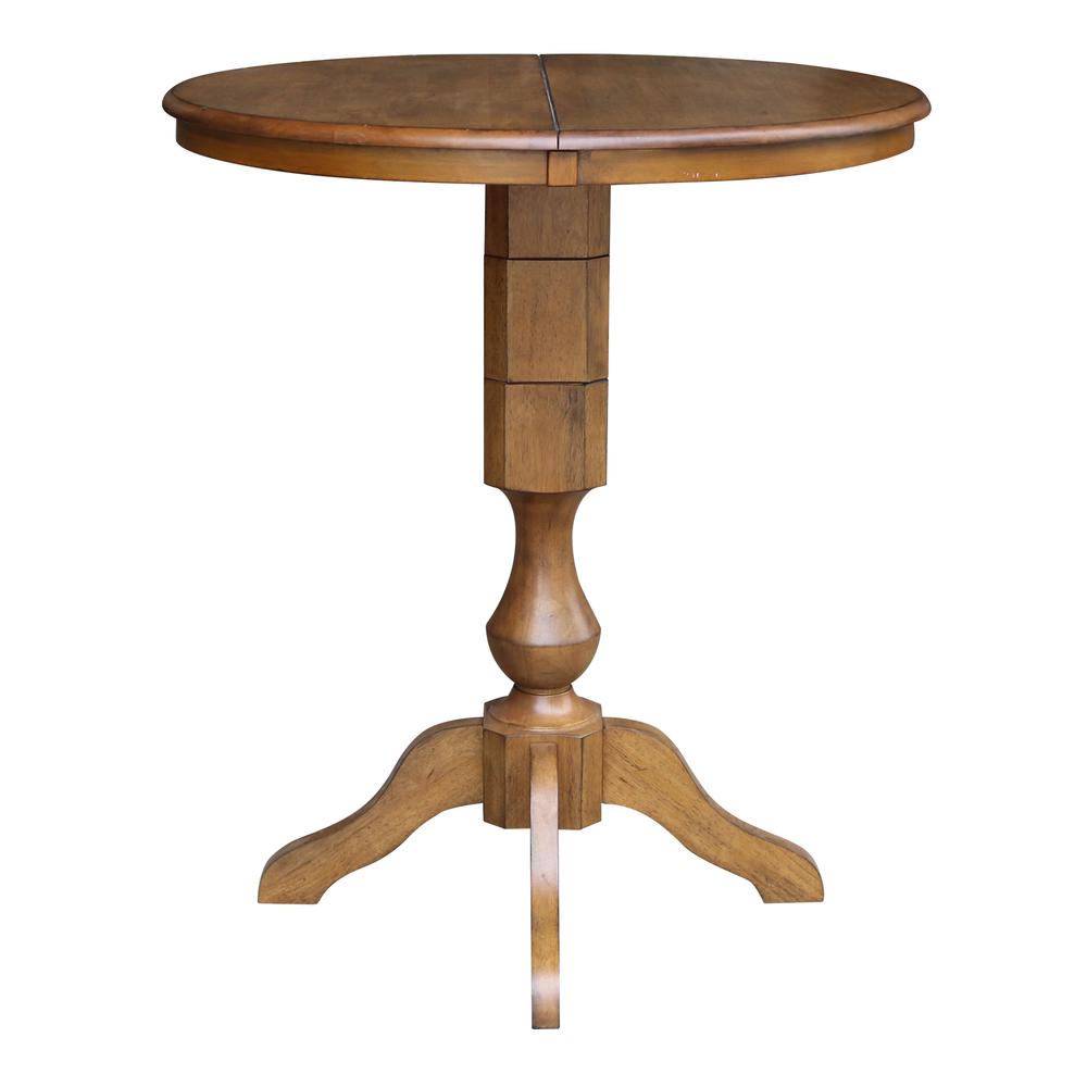 36" Round Top Pedestal Table With 12" Leaf - 28.9"H - Dining Height, Pecan. Picture 29