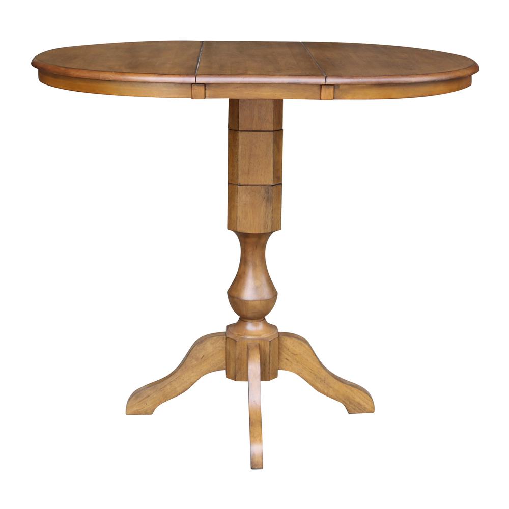 36" Round Top Pedestal Table With 12" Leaf - 28.9"H - Dining Height, Pecan. Picture 28