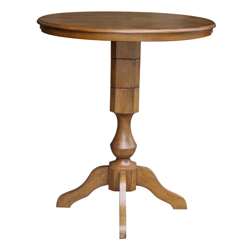 36" Round Top Pedestal Table With 12" Leaf - 28.9"H - Dining Height, Pecan. Picture 31