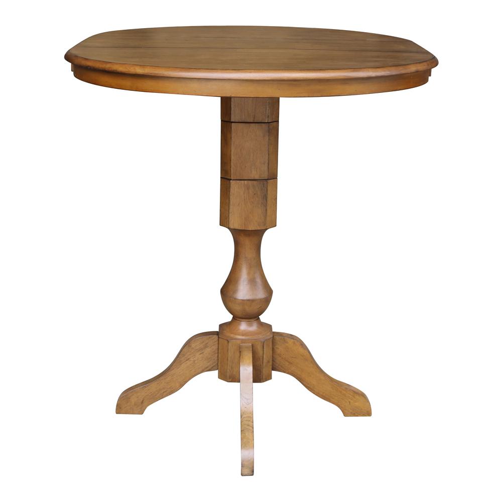 36" Round Top Pedestal Table With 12" Leaf - 28.9"H - Dining Height, Pecan. Picture 30