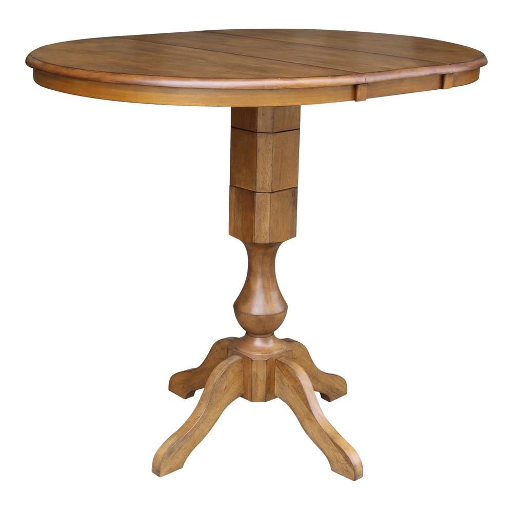 36" Round Top Pedestal Table With 12" Leaf - 28.9"H - Dining Height, Pecan. Picture 33