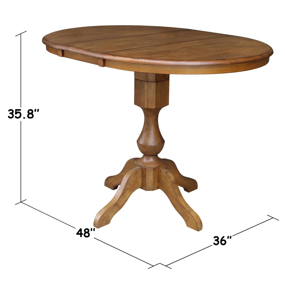 36" Round Top Pedestal Table With 12" Leaf - 28.9"H - Dining Height, Pecan. Picture 22