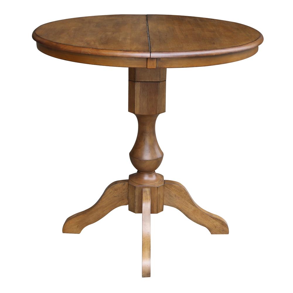 36" Round Top Pedestal Table With 12" Leaf - 28.9"H - Dining Height, Pecan. Picture 24