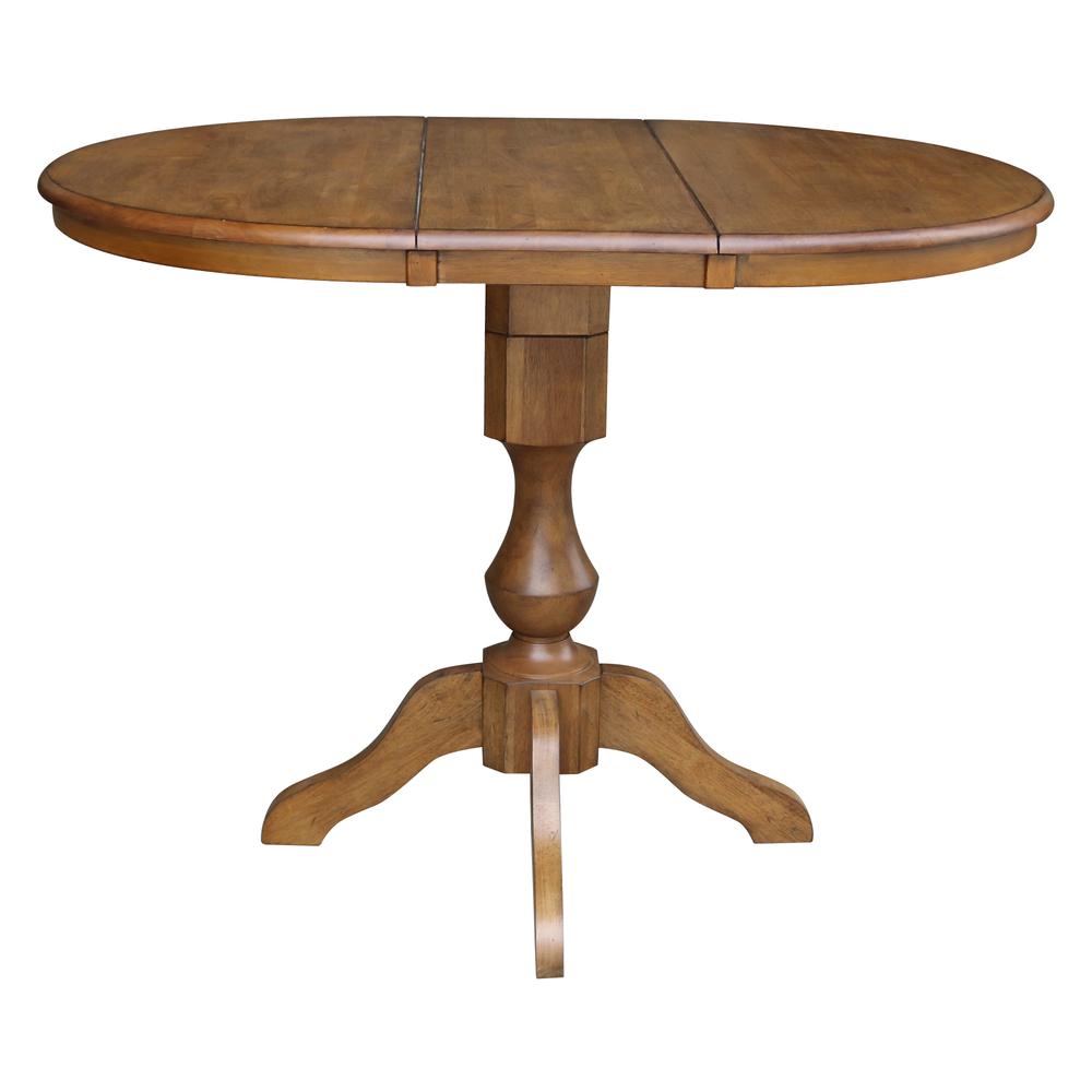 36" Round Top Pedestal Table With 12" Leaf - 28.9"H - Dining Height, Pecan. Picture 23