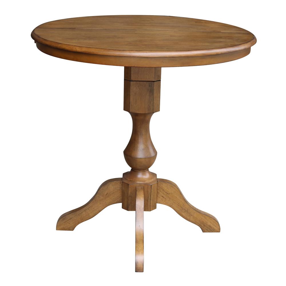 36" Round Top Pedestal Table With 12" Leaf - 28.9"H - Dining Height, Pecan. Picture 26