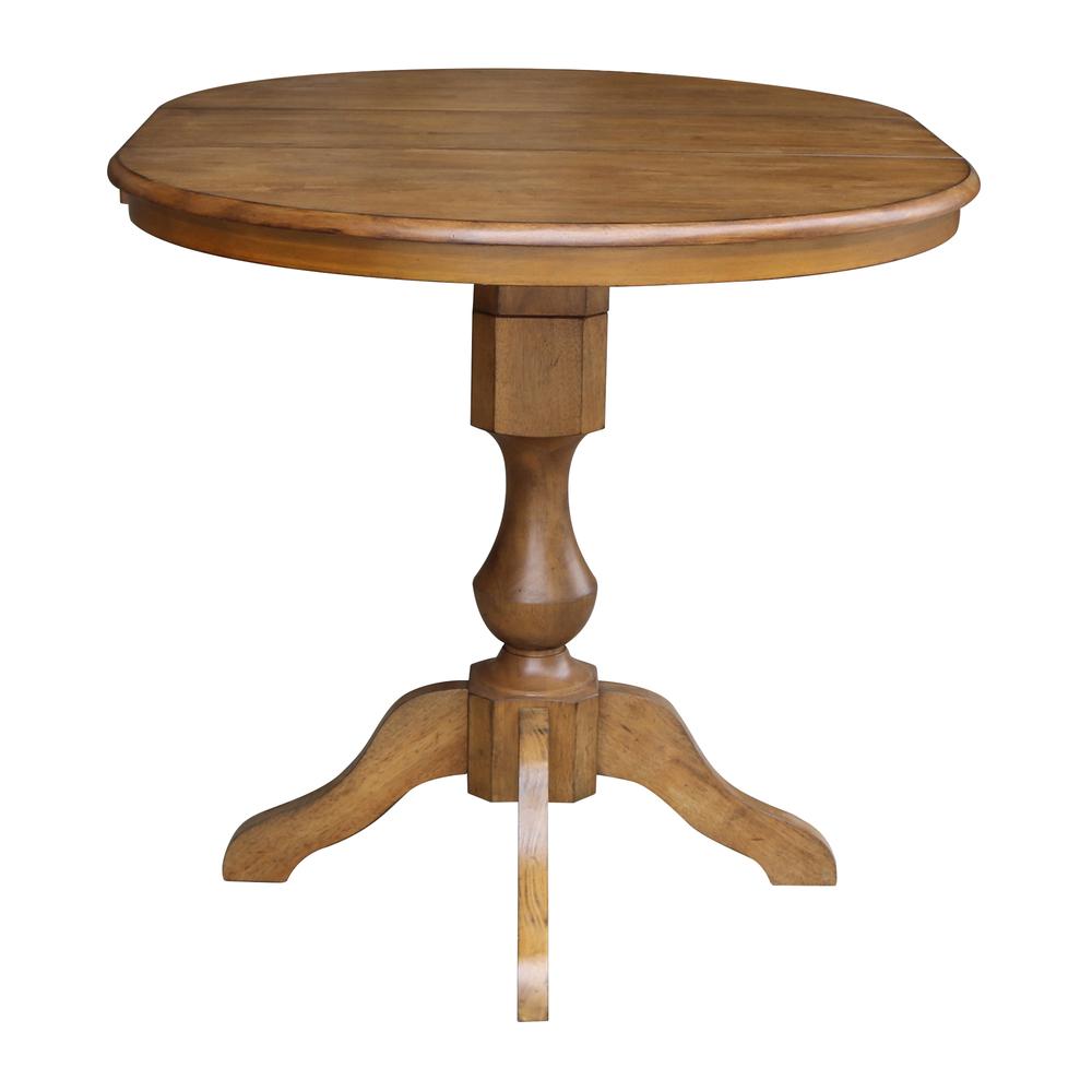 36" Round Top Pedestal Table With 12" Leaf - 28.9"H - Dining Height, Pecan. Picture 25