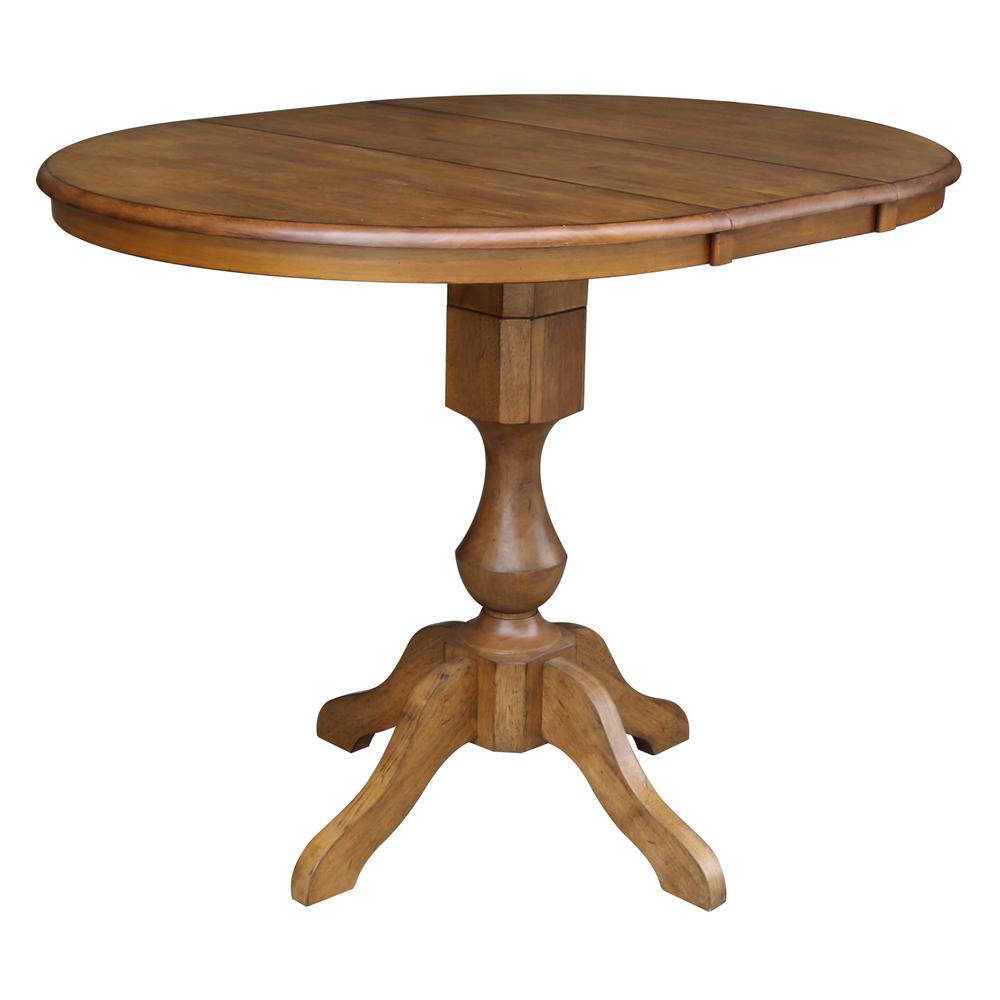 36" Round Top Pedestal Table With 12" Leaf - 28.9"H - Dining Height, Pecan. Picture 27
