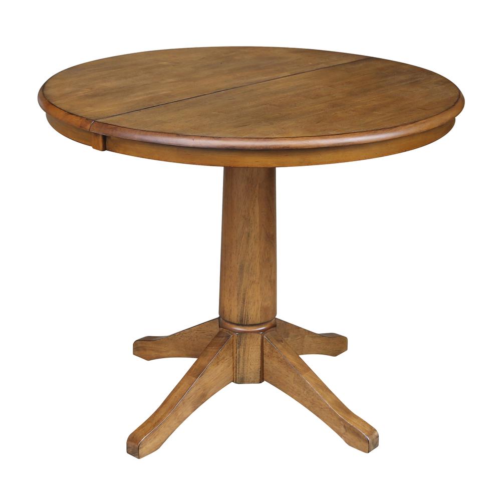 36" Round Top Pedestal Table With 12" Leaf - 28.9"H - Dining Height, Pecan. Picture 61