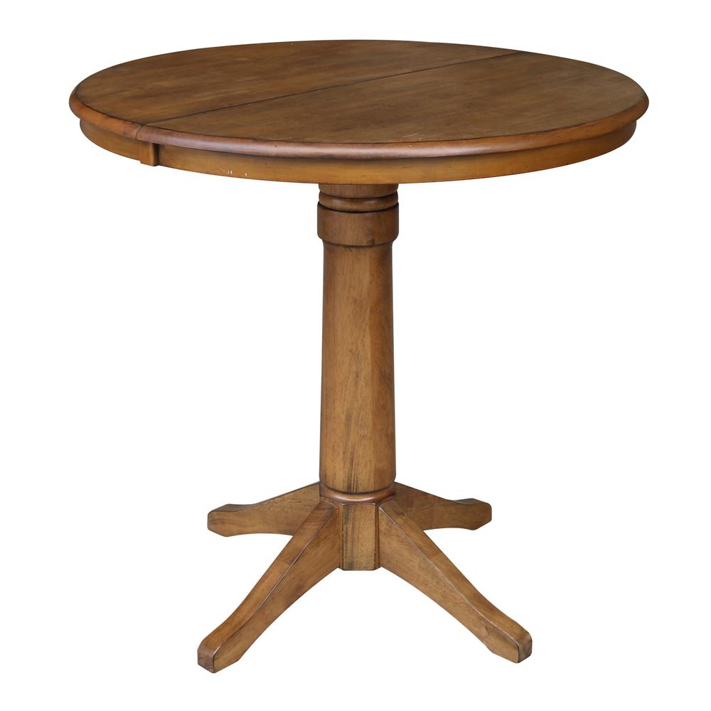 36" Round Top Pedestal Table With 12" Leaf - 28.9"H - Dining Height, Pecan. Picture 58