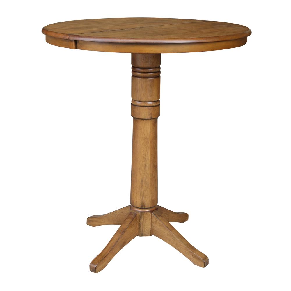36" Round Top Pedestal Table With 12" Leaf - 28.9"H - Dining Height, Pecan. Picture 57
