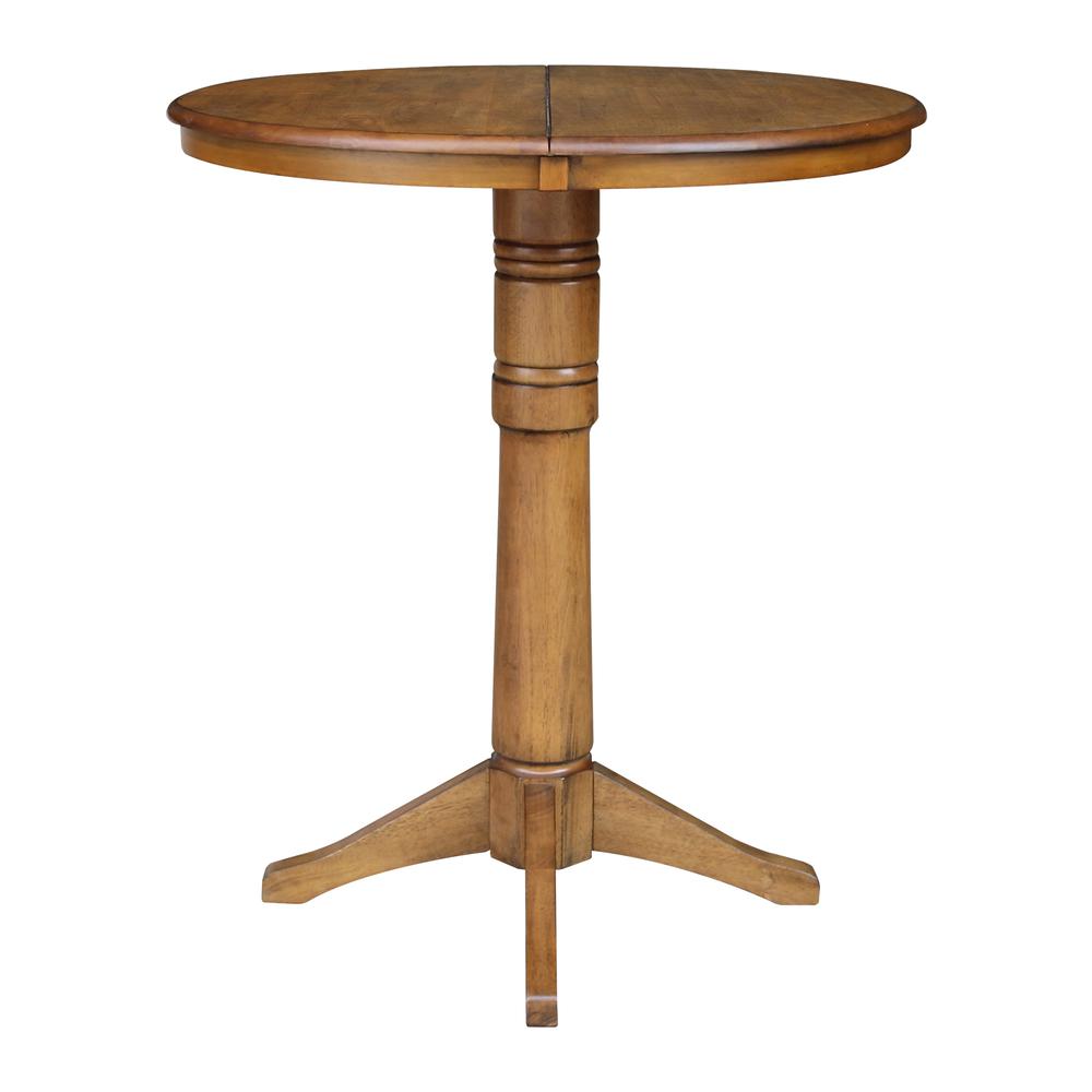 36" Round Top Pedestal Table With 12" Leaf - 28.9"H - Dining Height, Pecan. Picture 53