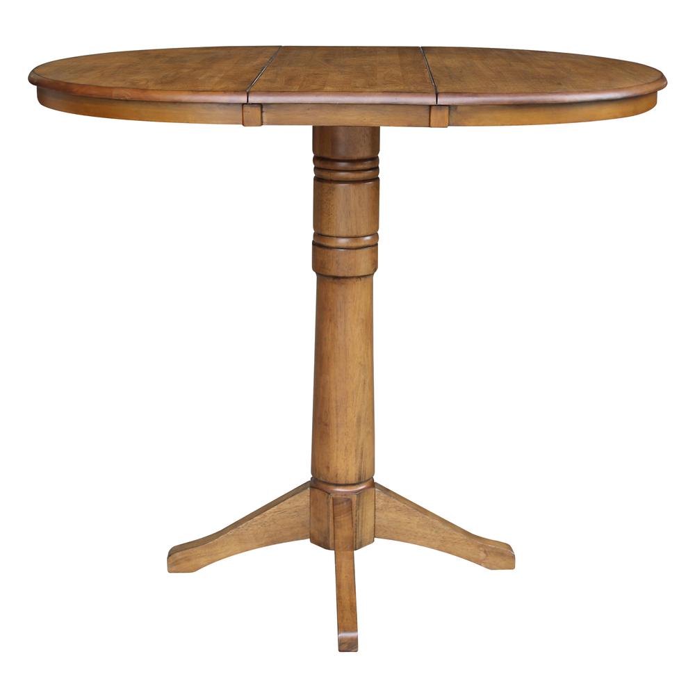 36" Round Top Pedestal Table With 12" Leaf - 28.9"H - Dining Height, Pecan. Picture 52