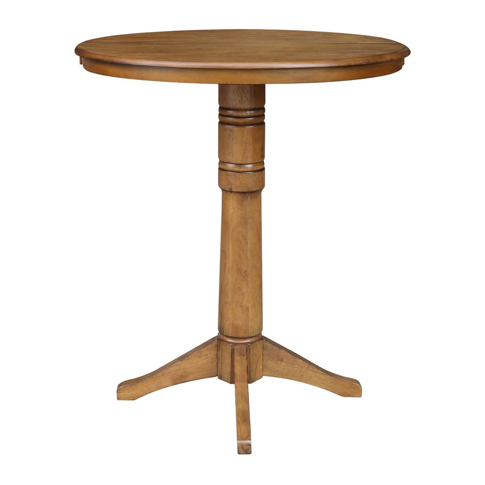 36" Round Top Pedestal Table With 12" Leaf - 28.9"H - Dining Height, Pecan. Picture 55