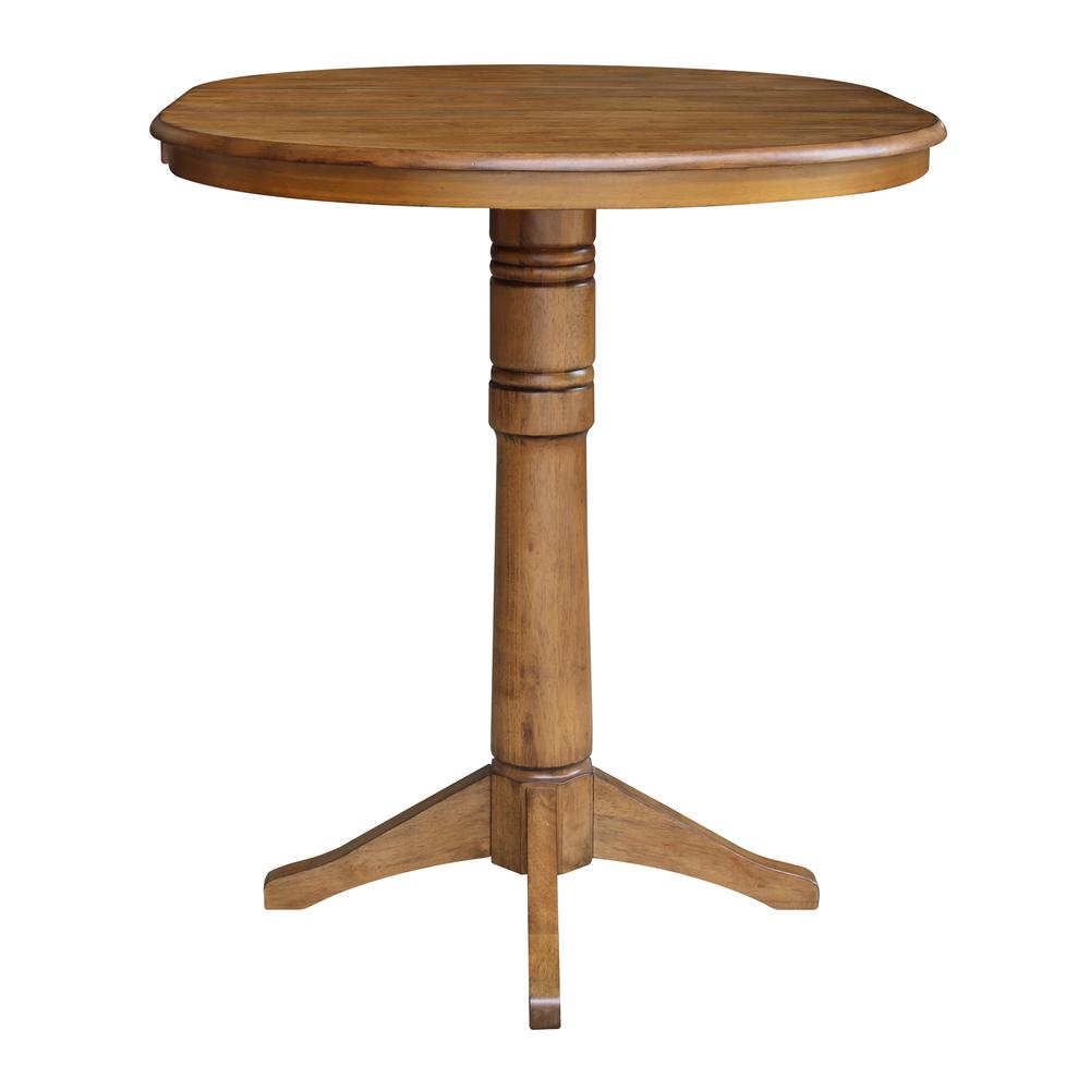 36" Round Top Pedestal Table With 12" Leaf - 28.9"H - Dining Height, Pecan. Picture 54