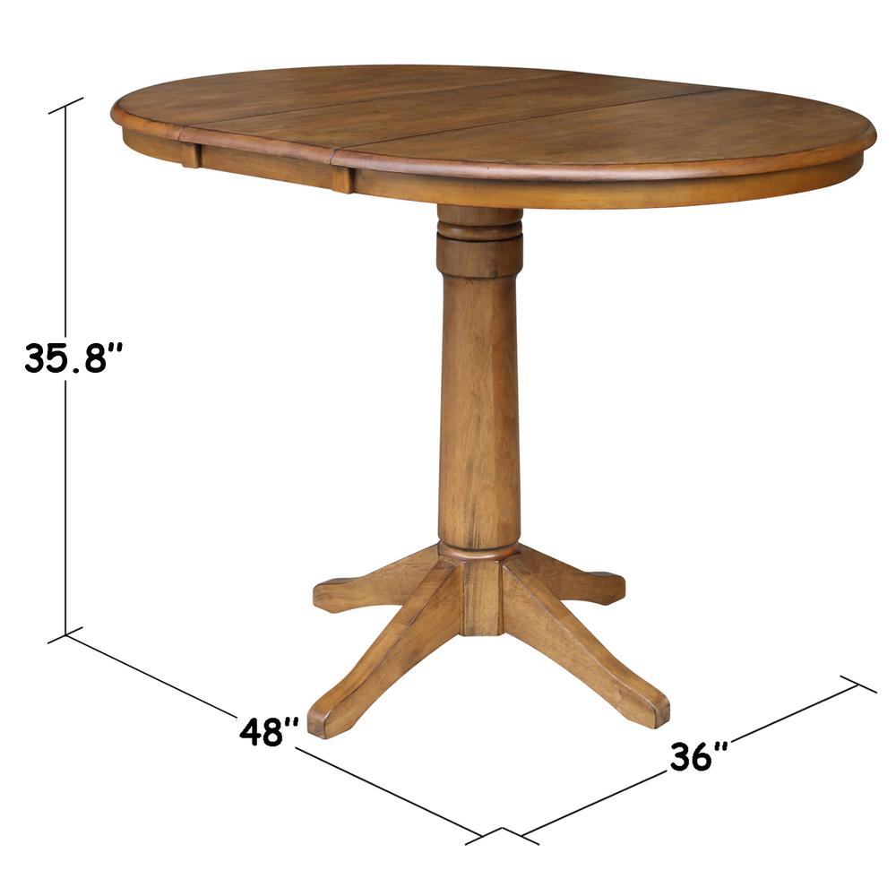 36" Round Top Pedestal Table With 12" Leaf - 28.9"H - Dining Height, Pecan. Picture 44