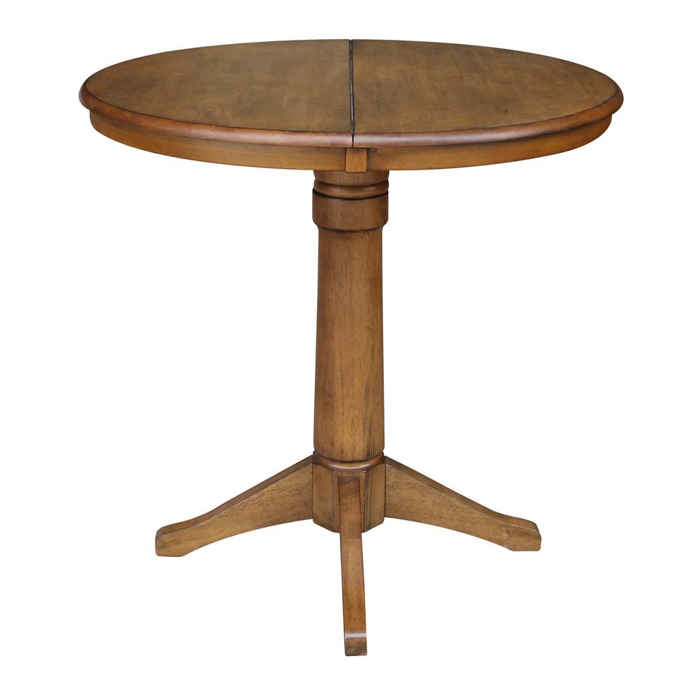 36" Round Top Pedestal Table With 12" Leaf - 28.9"H - Dining Height, Pecan. Picture 46