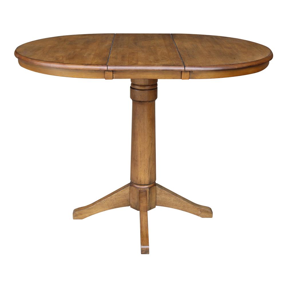 36" Round Top Pedestal Table With 12" Leaf - 28.9"H - Dining Height, Pecan. Picture 45