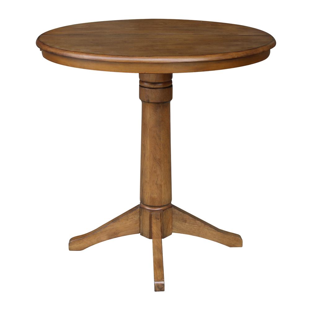 36" Round Top Pedestal Table With 12" Leaf - 28.9"H - Dining Height, Pecan. Picture 48