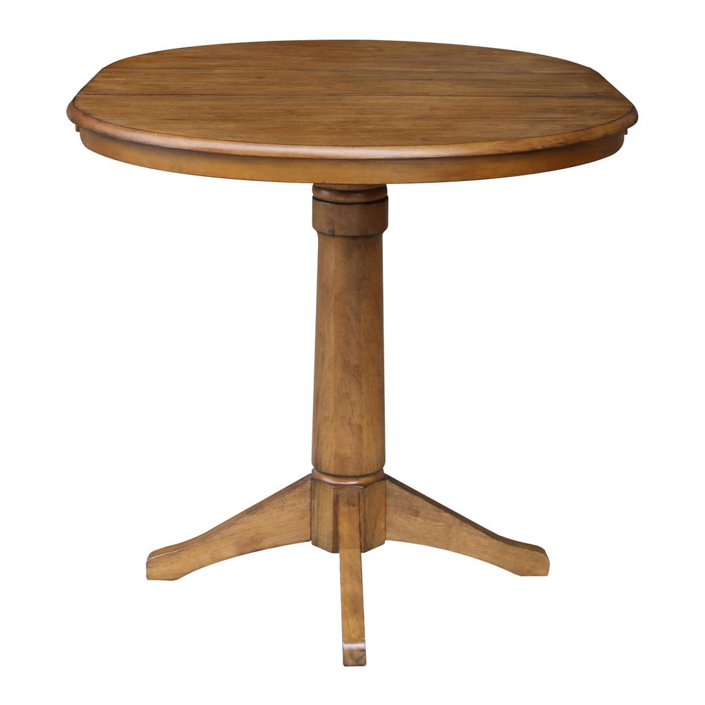 36" Round Top Pedestal Table With 12" Leaf - 28.9"H - Dining Height, Pecan. Picture 47