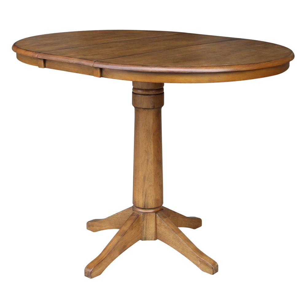 36" Round Top Pedestal Table With 12" Leaf - 28.9"H - Dining Height, Pecan. Picture 50