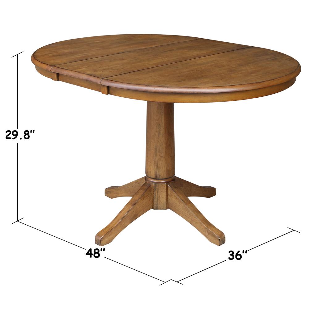 36" Round Top Pedestal Table With 12" Leaf - 28.9"H - Dining Height, Pecan. Picture 37