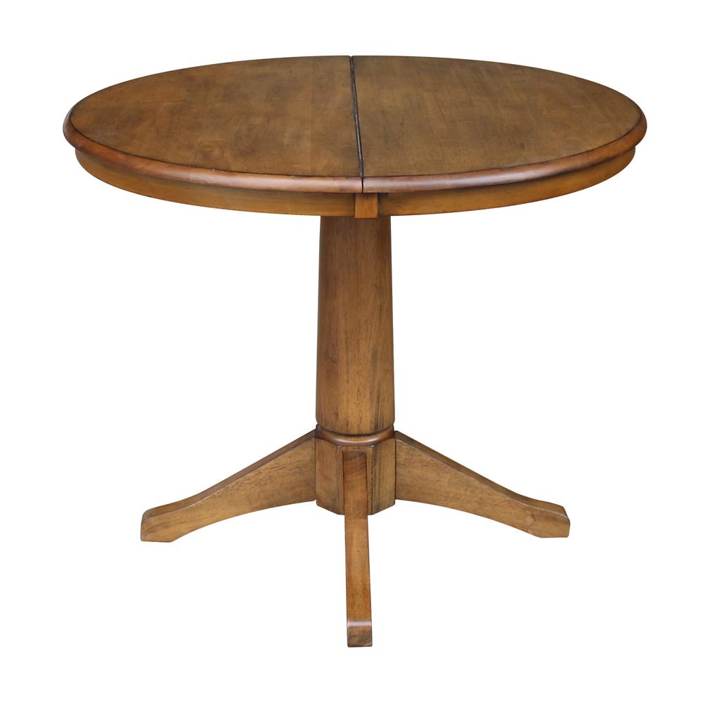 36" Round Top Pedestal Table With 12" Leaf - 28.9"H - Dining Height, Pecan. Picture 39